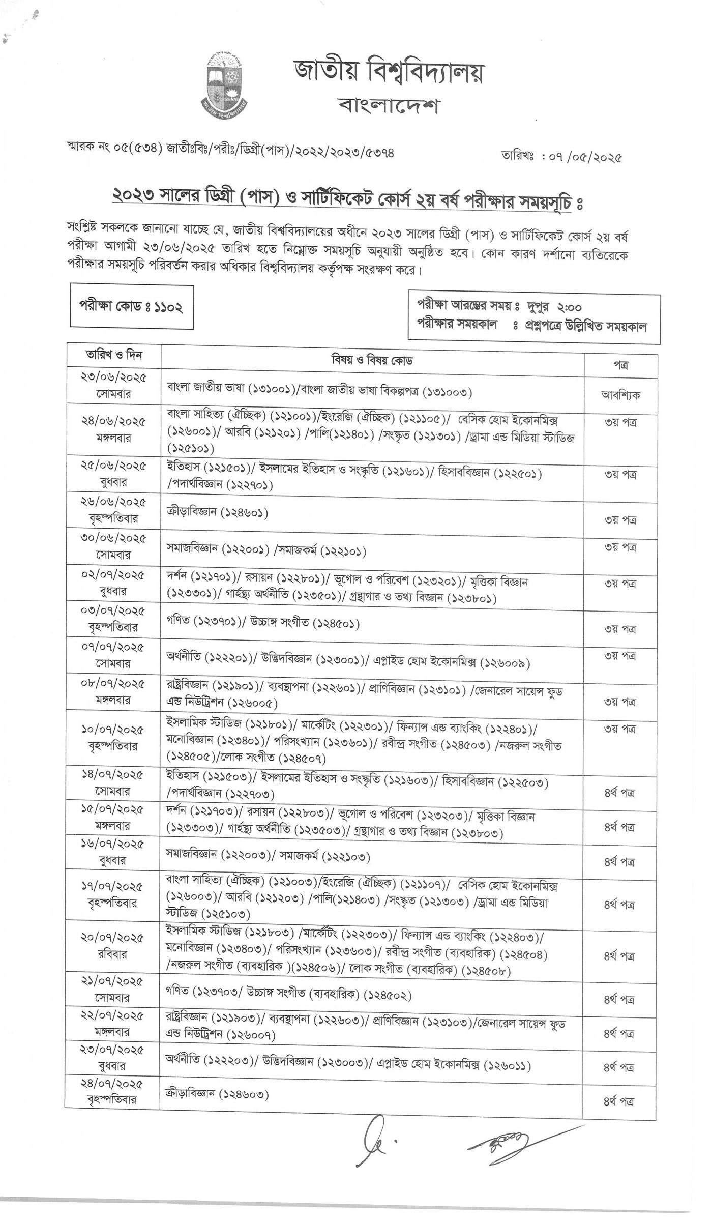 Degree 2nd Year Exam Routine 2025 Degree 2nd Year Exam Routine 2025